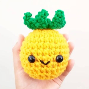 Stuffed Pineapple Fruit | Stuffed Decoration Plushie Toy | 3 Inches | Handmade Crocheted | Fruit Decor | Happy Smiling | Yellow Gift