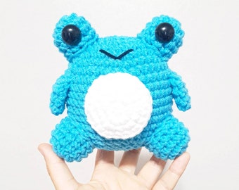 Frog Plush | Stuffed Decoration Plushie | Home Decor | 5 Inches | Handmade Crocheted | Happy Smiling | Cute Gift | Light Turquoise Blue
