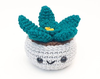 Succulent Plush | Stuffed Decoration Plushie | Home Decor | 5 Inches | Handmade Crocheted | Teal Happy Smiling Planted Cactus in Soft Pot