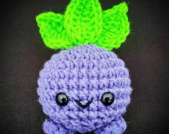 Purple Monster Plush | Small 4 Inches | Stuffed Decoration | Cute Little Handheld Character | Leaf Round Plushie Toy | Handmade Crocheted