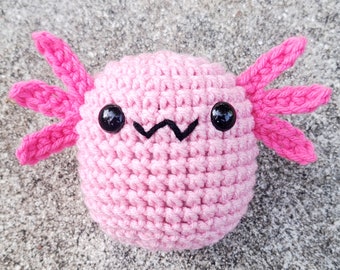 Axolotl Plush | Stuffed Decoration Plushie Toy | Small 3 Inches | Handmade Crocheted | Cute Chonky Smiling Baby Salamander Amphibian | Pink