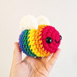 Bumblebee Plush | Stuffed Decoration | Small Plush Toy | Baby 4 Inches | Handmade Crocheted | Mini Smiling Happy Chubby | Rainbow Pride Bee