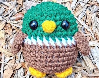 Mallard Duck Plush | Stuffed Decoration Plushie Toy | Small 5 Inches | Handmade Crocheted | Chonky Cute | Little Baby | Green Brown & White