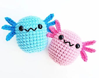 Axolotl-babyknuffel | Gevulde decoratie knuffel | Klein 3 inch | Handgemaakt gehaakt | Schattige Chonky lachende babysalamander amfibie