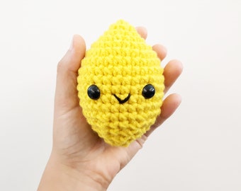 Stuffed Lemon Fruit | Stuffed Decoration Plushie Toy | 3 Inches | Handmade Crocheted | Small Handheld Ball | Happy Smiling | Yellow Gift