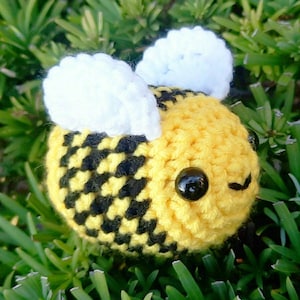 Bumblebee Plush | Stuffed Decoration | Small Plush Toy | 4 Inches | Handmade Crocheted | Mini Smiling Happy Bee | Striped Cute Chubby Baby