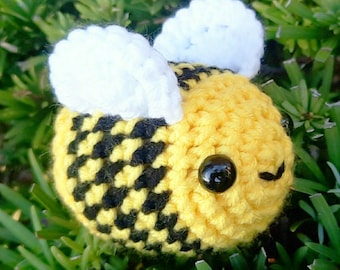 Bumblebee Plush | Stuffed Decoration | Small Plush Toy | 4 Inches | Handmade Crocheted | Mini Smiling Happy Bee | Striped Cute Chubby Baby
