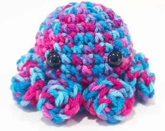 Octopus Plush | Stuffed Decoration Plushie Toy | 3 Inches | Handmade Crocheted | Blue & Pink Multicolored