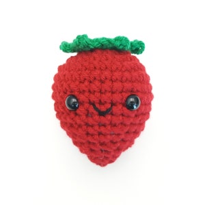 Strawberry Plush Stuffed Decoration Plushie Toy 4 Inches Handmade Crocheted Berry Red Smiling Happy Face Red