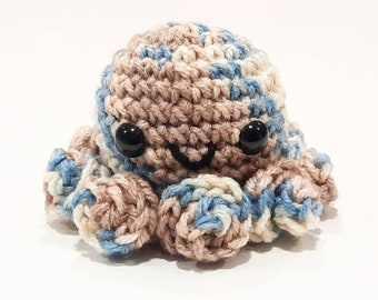 Octopus Plush | Stuffed Decoration Plushie Toy | 3 Inches | Small Size | Handmade Crocheted | Blues & Browns Multicolored