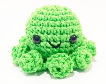 Octopus Plush | Stuffed Decoration Plushie Toy | 3 Inches | Handmade Crocheted | Cute Bright Lime Color | Spring Green | Optional Smile