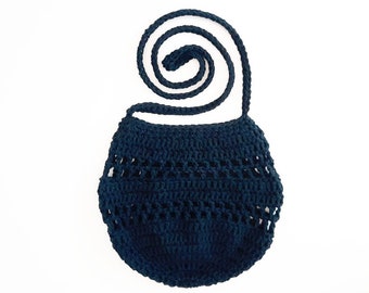 Small Crossbody Bag | Classy Tote | 9 Inches | Handmade Crocheted | Sling Bag | Classic Purse | Boho Style | 100% Cotton | Custom | Black