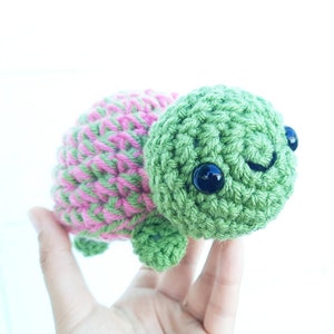 Turtle Plush | Stuffed Plushie Toy | 5 Inches | Handmade Crocheted | Small Handheld | Light Green & Light Pink Shell