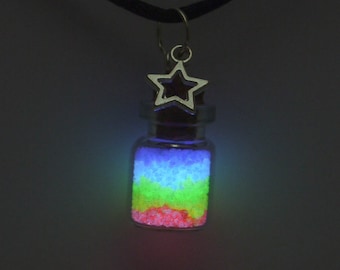 Glowing Rainbow Necklace - Rainbow Bottle Pendant - Glowing Potion Necklace - Magic Rainbow Jewelry - Magic Potion Bottle Necklace