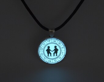 Gemini Air Sign Pendant - White Glowing Star Sign Necklace - The Twins Zodiac Jewellery - Astrology Themed Gift - June Birthday Present