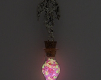 Dragons Breath Opal Glowing Bottle - Glowing Necklace - Dragon Necklace - Silver Dragon - Glowing Crystals - Dragon Fire - Fire Opal