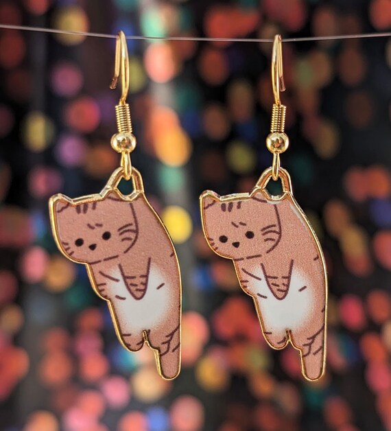 Ginger Cat Dangle Earrings Orange Kitten Earrings Tabby Cat