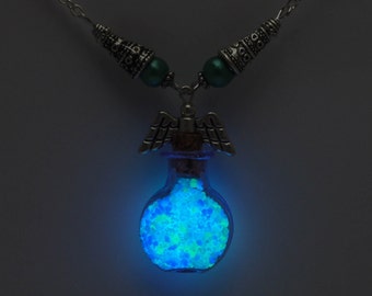 Collana con ciondolo angelo custode - Gioielli luminosi - Bottiglia magica luminosa - Collana con ali d'angelo - Collana con angelo magico - Collana con ali d'argento