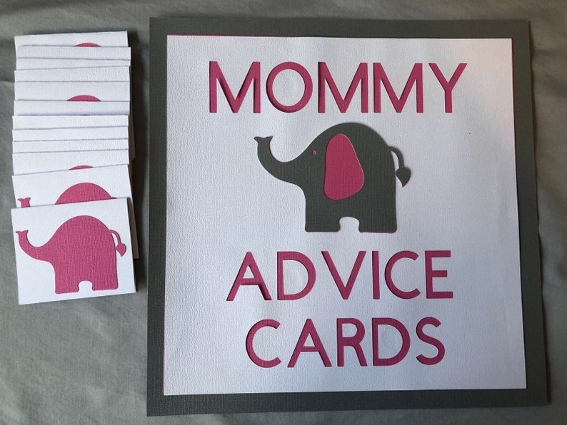 Great For Baby Showers You choose Pink or Blue Elephant Mommy sign and Advice Cards