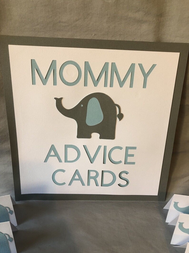 Great For Baby Showers You choose Pink or Blue Elephant Mommy sign and Advice Cards