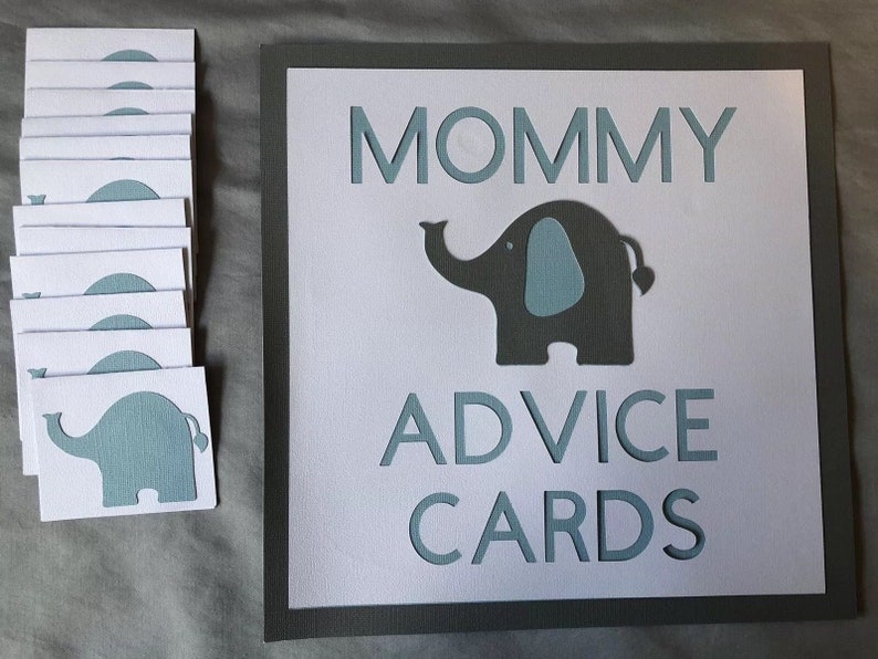 Great For Baby Showers You choose Pink or Blue Elephant Mommy sign and Advice Cards
