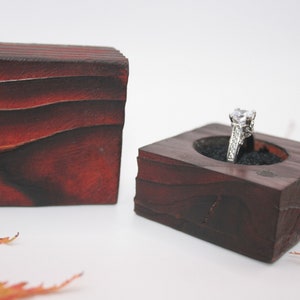 Red Organic handcrafted original Yakisugi pine engagement ring box, beautiful hand made wedding ring holder, anniversary gift for wife  122