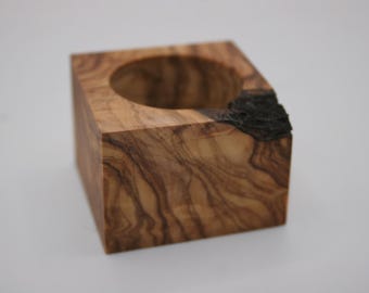 Handcrafted Olive  Wood with live edge feature Display Stand – Crystal, Egg & Orb Holder 5cm by 5cm (163)