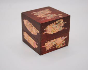 Ebonized Maple & Orange Engagement Ring Box | Shabby Chic Gold Leaf Proposal Box | Hand-Stained Wooden Ring Bearer Box (5x5x5 cm)