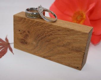 Hand made unique Slimline OAK double wedding ring box .Simple classy elegant anniversary wedding band holder ,rustic character (138)