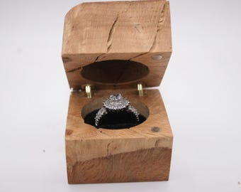Handmade Pippy Oak Burr Engagement Ring Box, Rustic Proposal Box, Natural Fissures, Brass Hinges, Magnetic Closure, BARGAIN reduced price