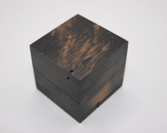 Reclaimed Old English Oak engagement ring box. Ebonized finish to enhance character.