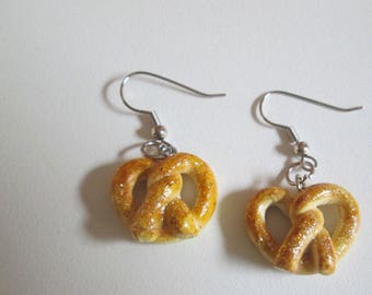 Miniature Food Jewelry,Soft pretzel earrings Polymer Clay Food, Miniature Sweets,