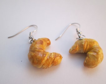 Croissant Earrings Polymer Clay Miniature food Jewelry kitschy fun jewelry kawaii unique gift