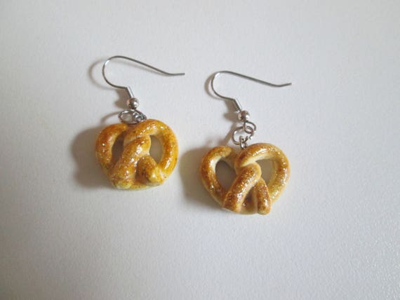 Miniature Food Jewelry,Soft pretzel earrings Polymer Clay Food, Miniature Sweets,