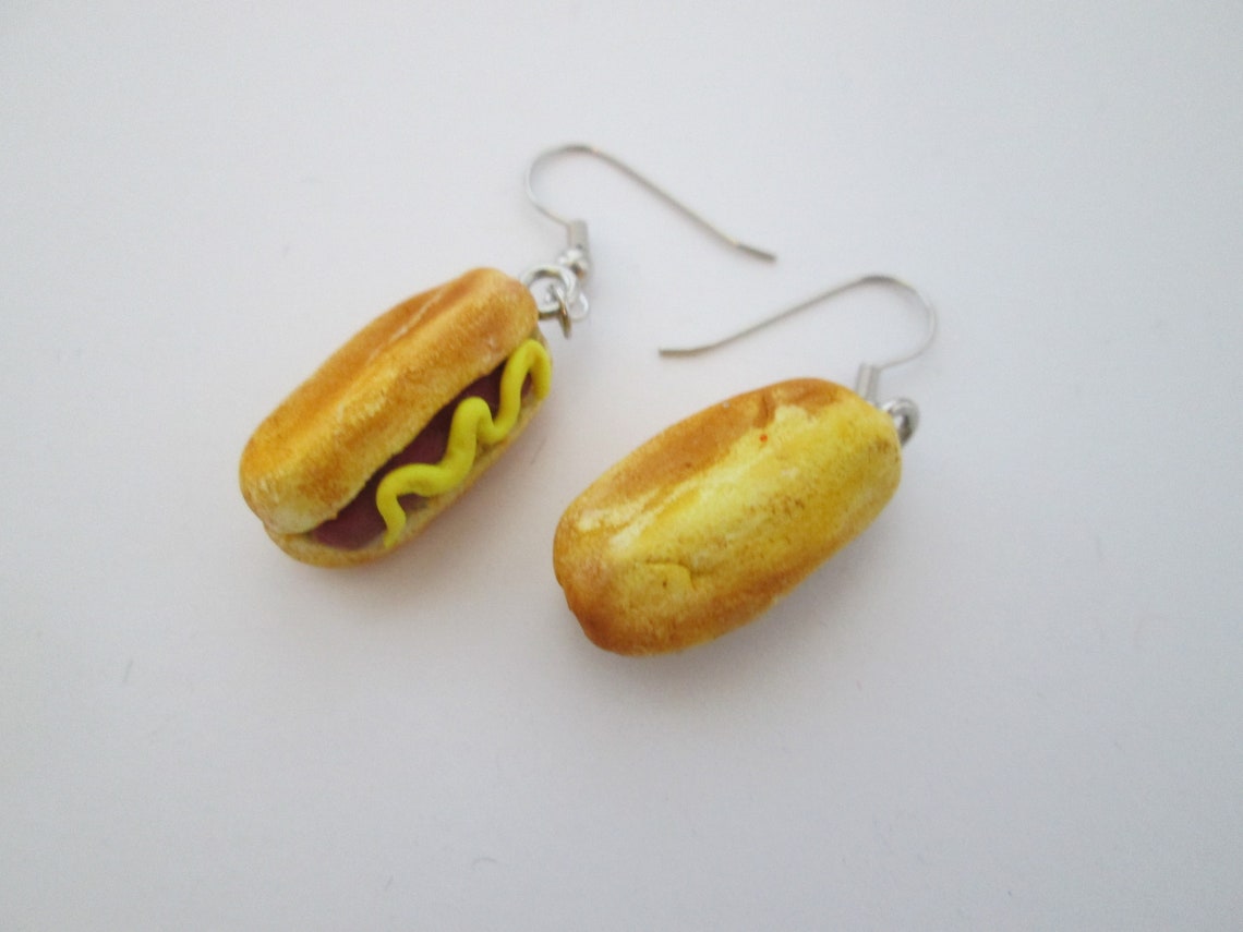 Hot dog Earrings miniature food jewelry food earrings. hotdog Etsy