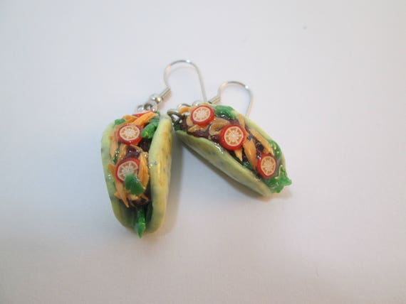 Beef Taco, Miniature Food Jewelry, Handmade Earrings
