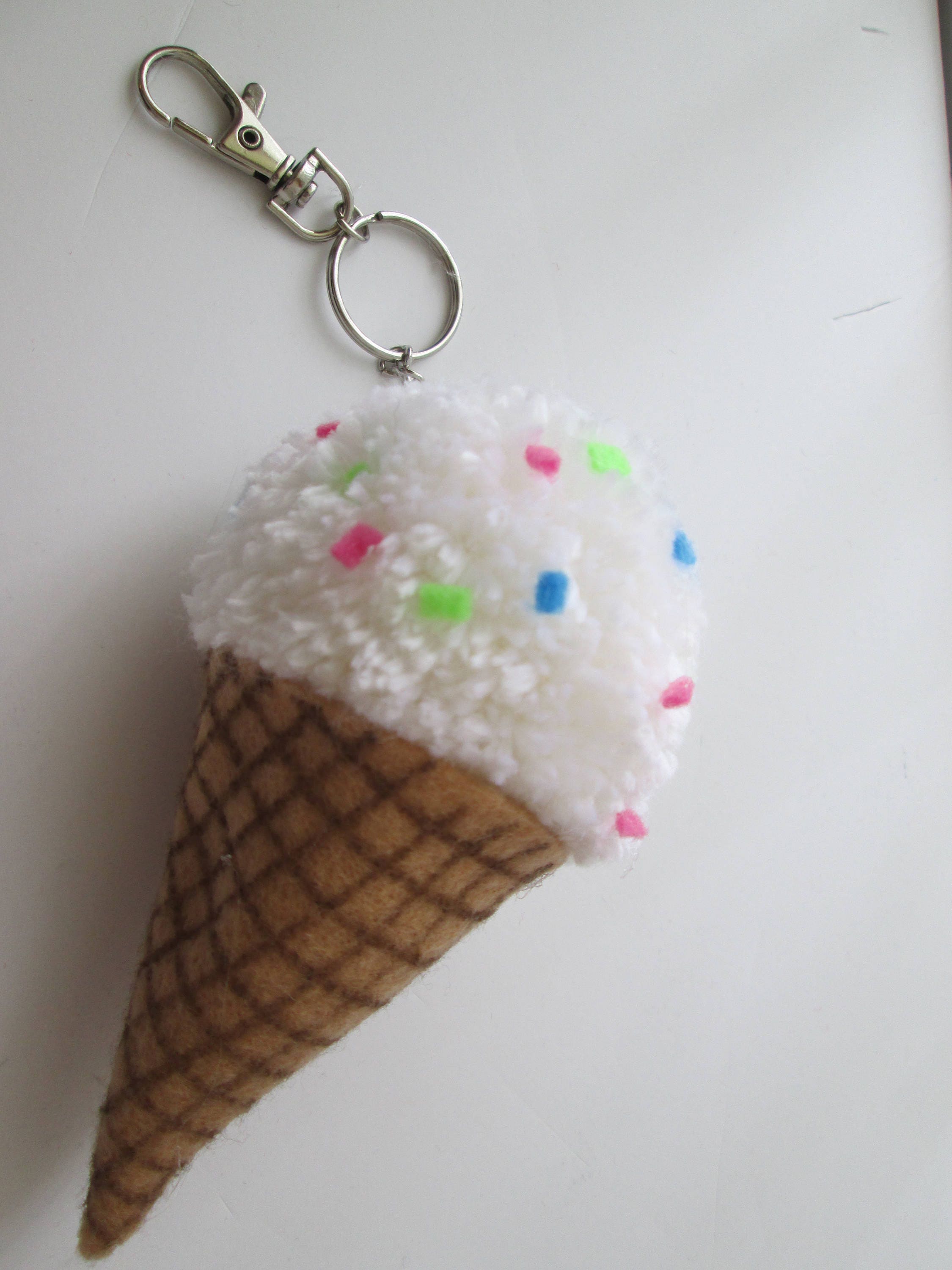 Ice Cream Cone pom pom keychain charm