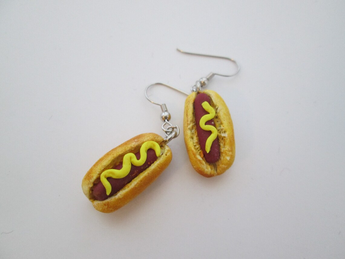 Hot dog Earrings miniature food jewelry food earrings. hotdog Etsy