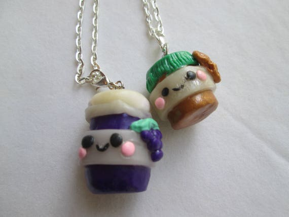 Peanut Butter & Jelly BFF necklaces. Food Jewelry Miniature Food