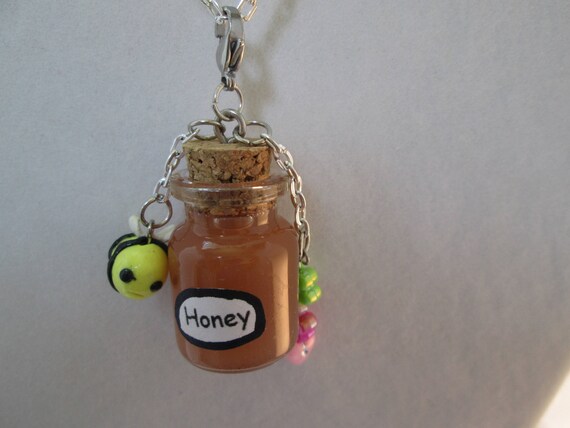 Miniature Honey Bottle Necklace with flowers