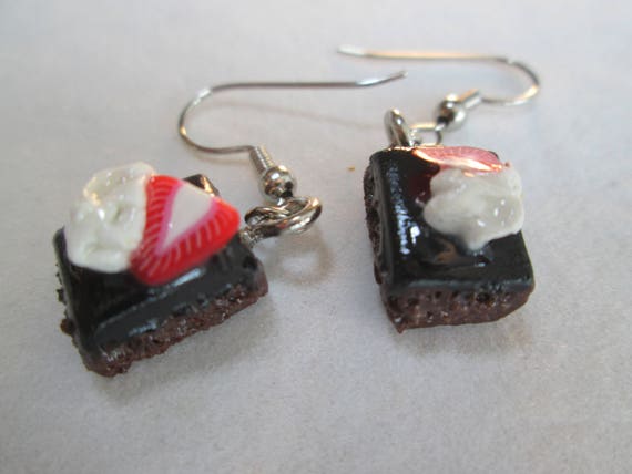 Brownie Earrings, Miniature Food Jewelry, Polymer Clay Food