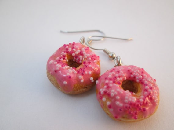 Miniature food jewelry, Mini Donut earrings, Miniature sweets, Donut earrings, Doughnut earrings, Kawaii,Polymer clay