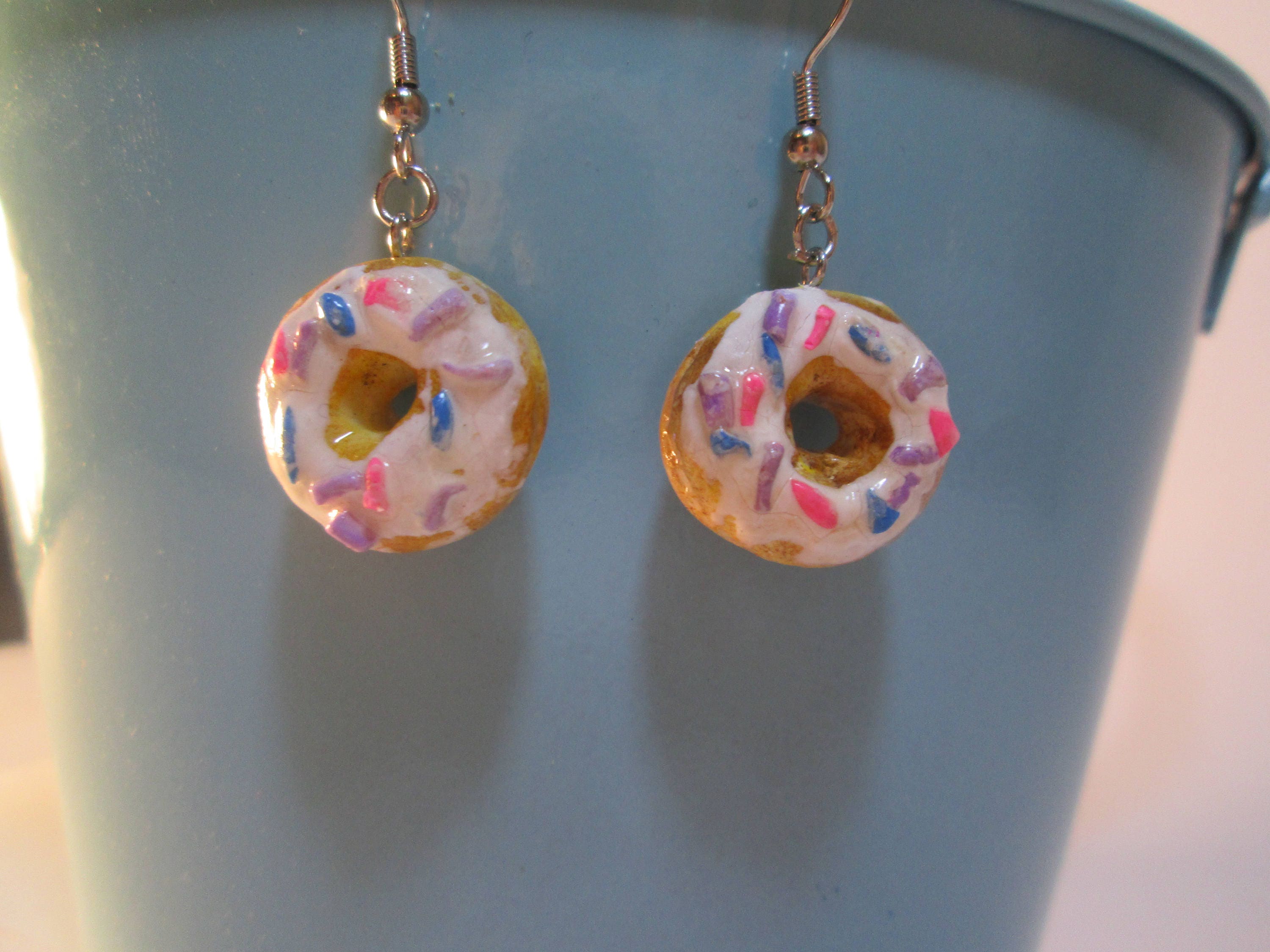 Miniature food jewelry, Mini Donut earrings, Miniature sweets, Donut