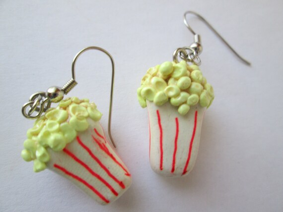 Miniature Popcorn Earrings Miniature Food Jewelry Fake Food  Kawaii Jewelry miniaturefoodjewelry kitcshy