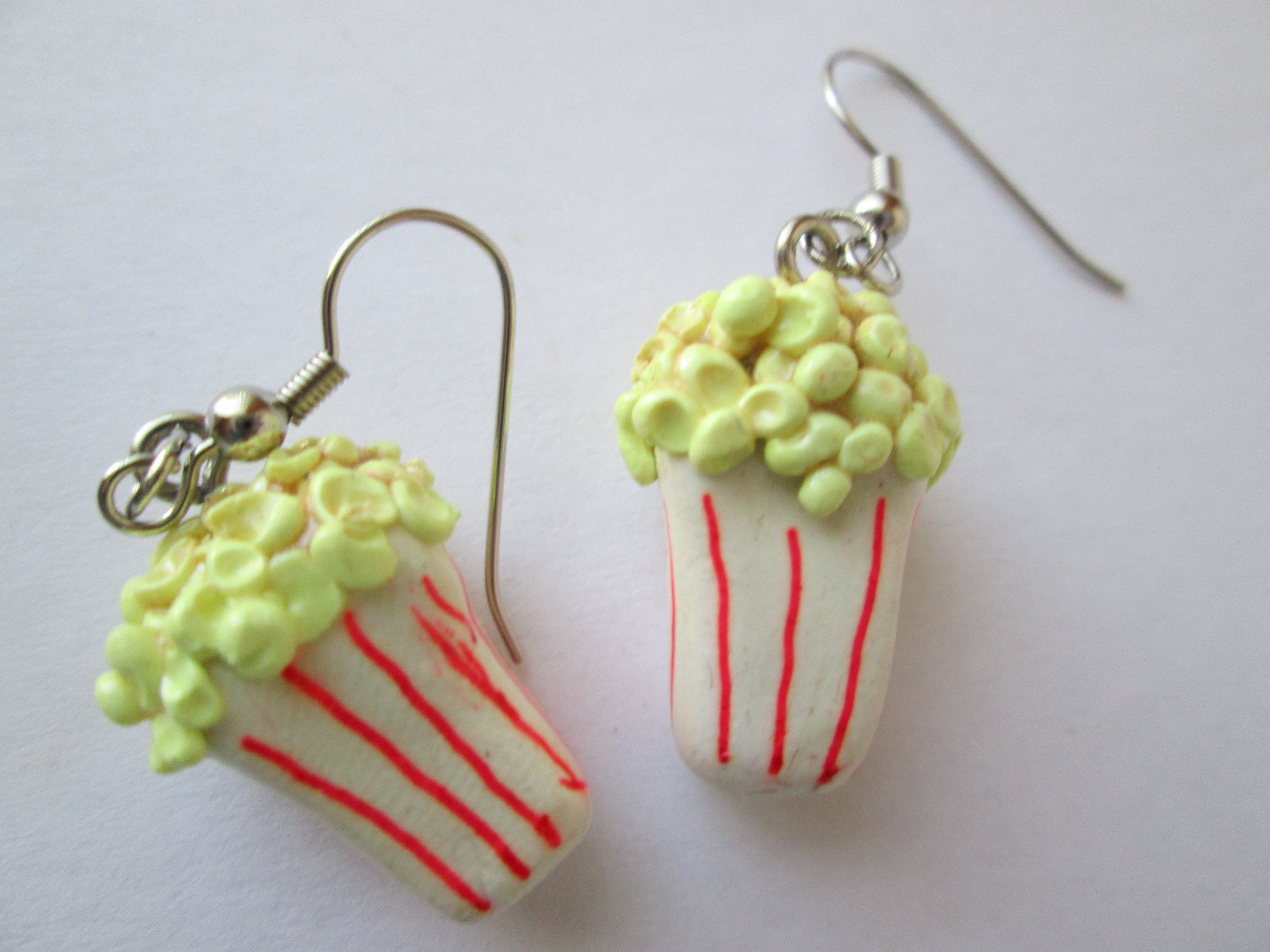 Miniature Popcorn Earrings Miniature Food Jewelry Fake Food Kawaii Jewelry miniaturefoodjewelry