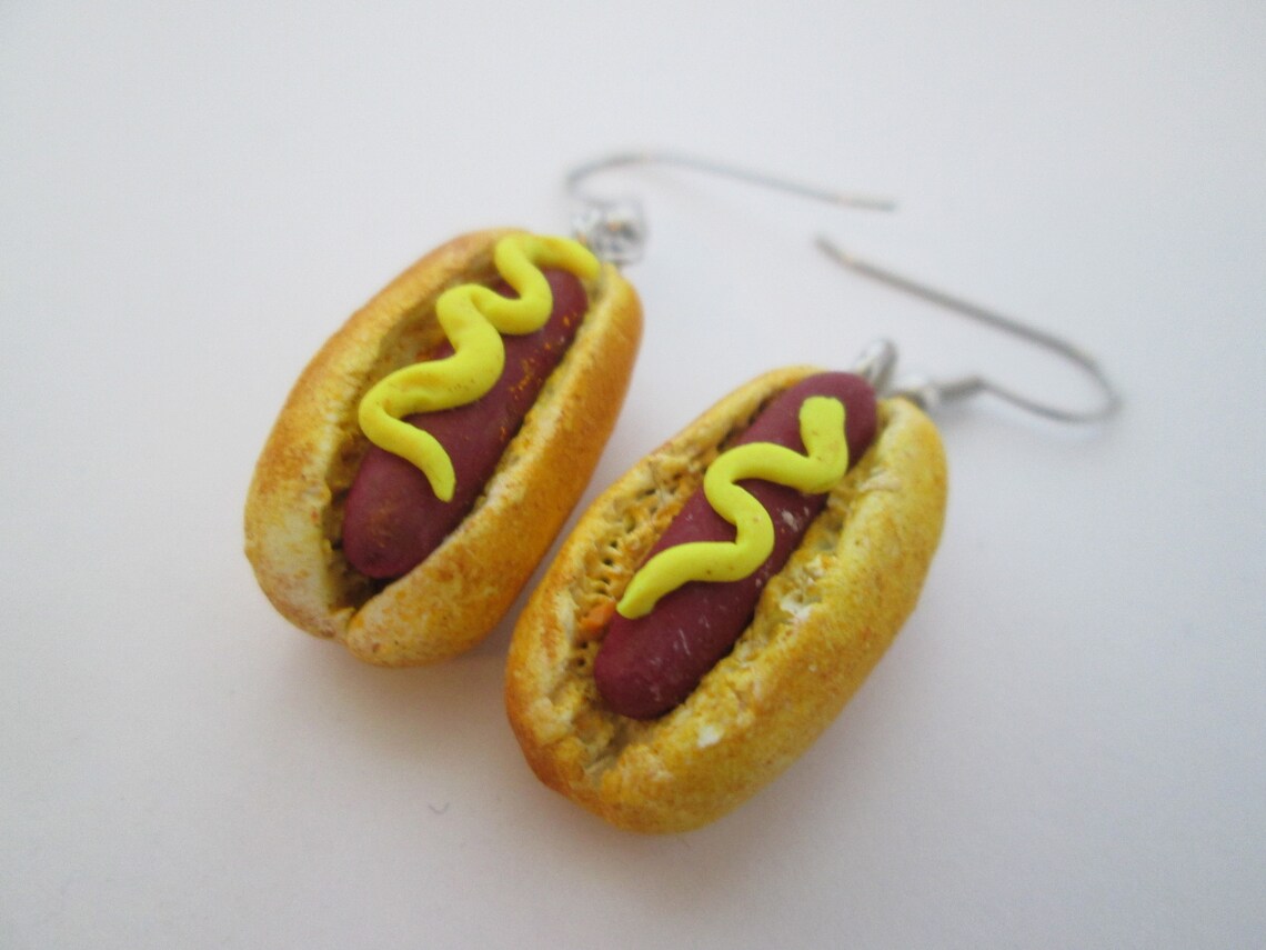 Hot dog Earrings miniature food jewelry food earrings. hotdog Etsy