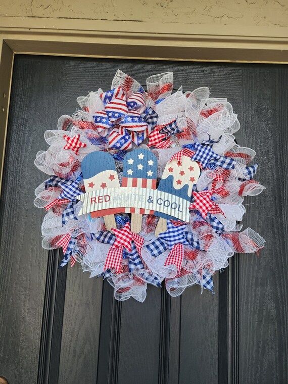 Patriotic 4th of July Memorial Day Independence Day wreath
