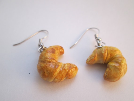 Croissant Earrings Polymer Clay Miniature food Jewelry kitschy fun jewelry kawaii unique gift