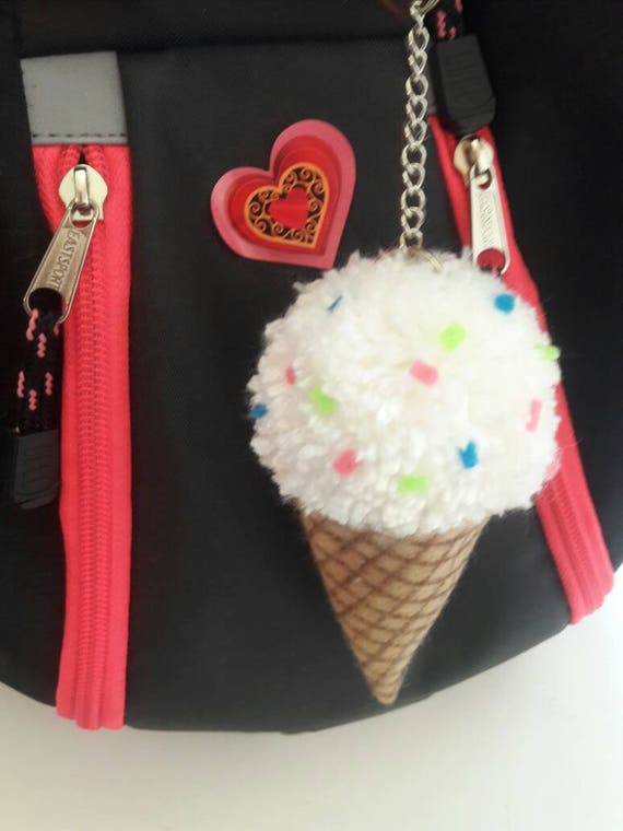 Ice Cream Cone pom pom keychain charm