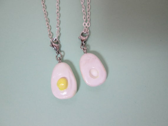 BFF Hard Boiled Egg Necklaces. Miniature Food Jewelry, Kawaii